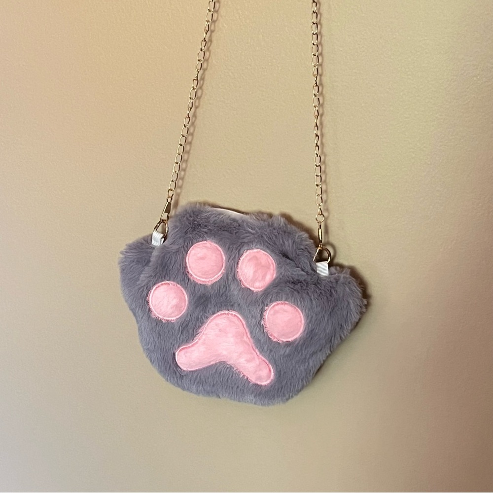 Faux Fur Grey Paw Shaped Crossbody